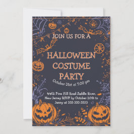Convite Spooky Halloween Costume Party Fun Pumpkin & Bat 
