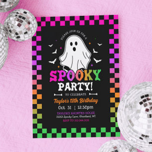 Convite Spooky Halloween Ghost Birthday Retro