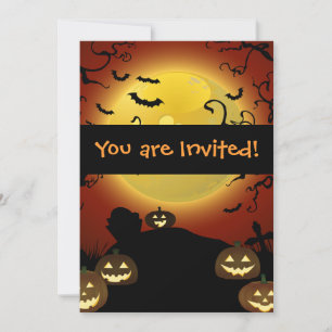 Convite "Spooky Halloween Moon", "Pumpkins and Bats Invita