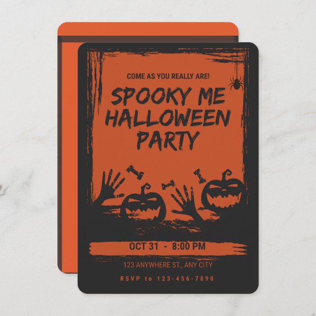 Convite Spooky Halloween Party Invitation Orange Black (Frente/Verso)