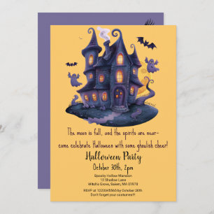 Convite Spooky Hauned House Ghosts Bats Halloween Party