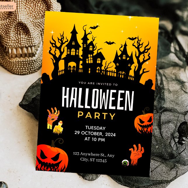 Convite Spooky Haunted House e Pumpkins Festa de Halloween (Spooky Haunted House & Pumpkins Halloween Party Invitation
)