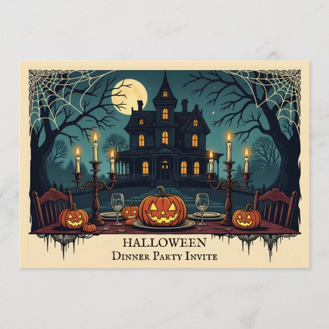 Convite Spooky House Halloween Dinner Party Invitation (Frente)