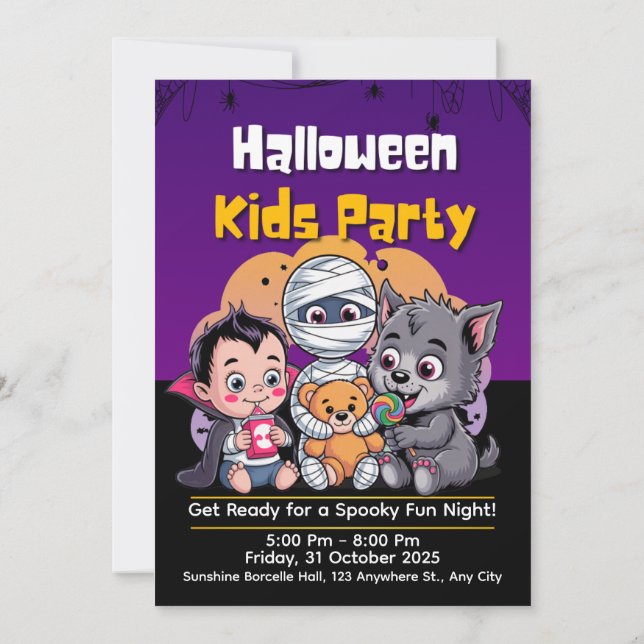 Convite Spooky Kids Halloween Party Invitation (Verso)