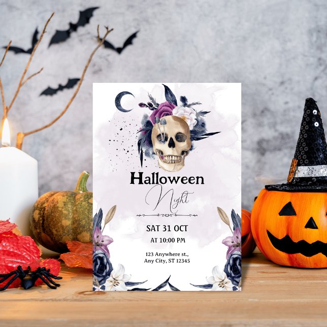 Convite Spooky & Na moda: Halloween Violet Watercolor (Criador carregado)