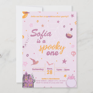Convite Spooky One Birthday Invitation Girl Pink Modern