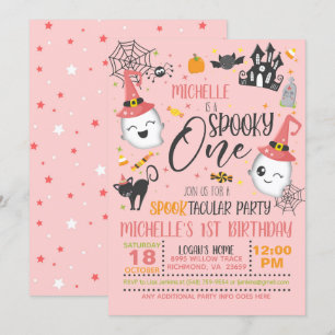 Convite Spooky One Birthday - Rosa