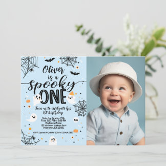 Convite Spooky One Blue Ghost Halloween Invite with Photo