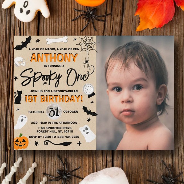 Convite Spooky One! Foto do primeiro aniversario Halloween (Criador carregado)