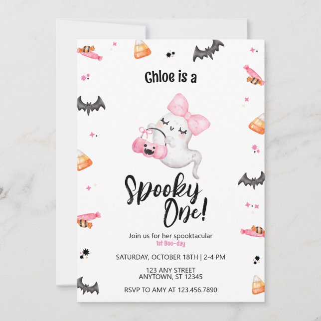 Convite "Spooky One Girl 1rua Boo Day Halloween" Aniversár (Frente)