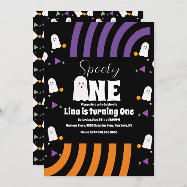 Convite Spooky One Groovy Ghost Halloween Aniversário (Frente/Verso)