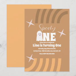 Convite Spooky One Groovy Ghost Halloween Birthday Brown