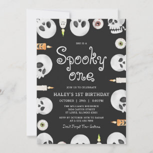 Convite Spooky One Halloween Skulls Kids primeiro aniversa