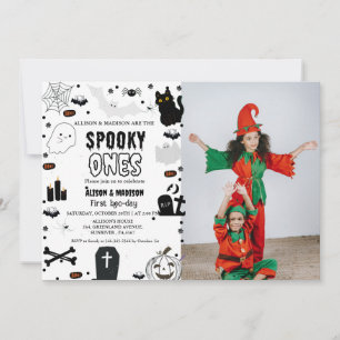 Convite Spooky One Halloween Twin primeira festa de aniver