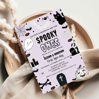 Convite Spooky One Halloween Twin primeira festa de aniver