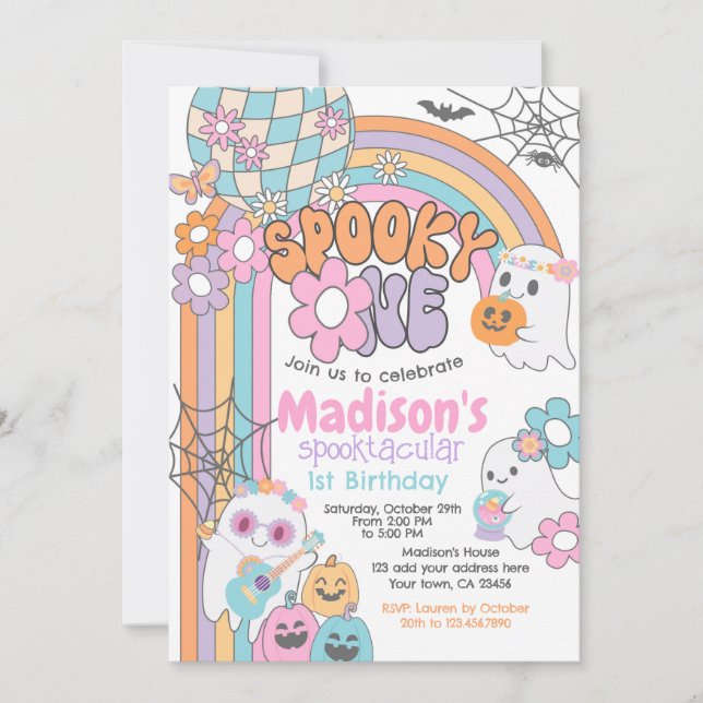 Convite Spooky One Hippie Halloween 1st Birthday (Frente)
