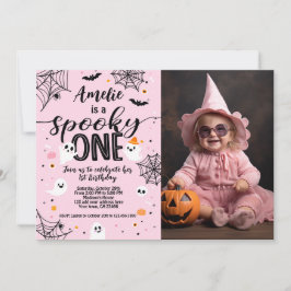 Convite Spooky One Pink Ghost Halloween Invite with Photo