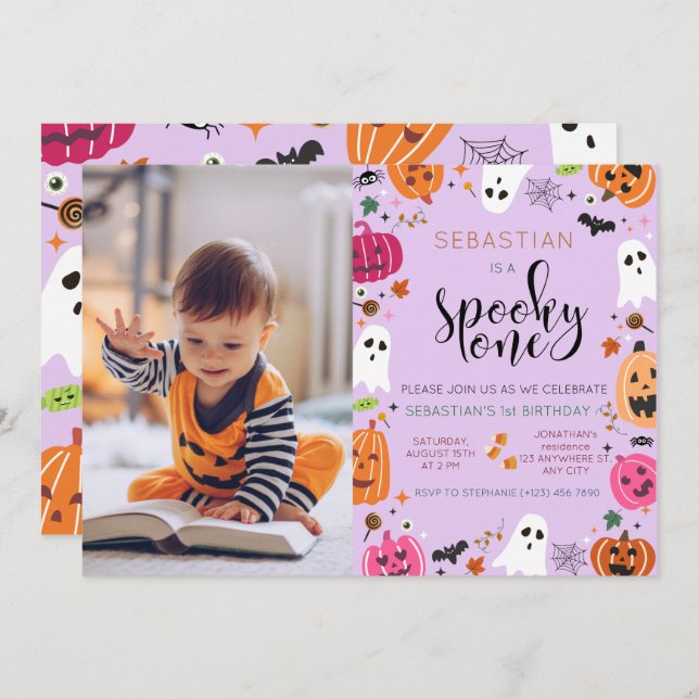 Convite Spooky One! Primeiro aniversario Girls Halloween (Frente/Verso)