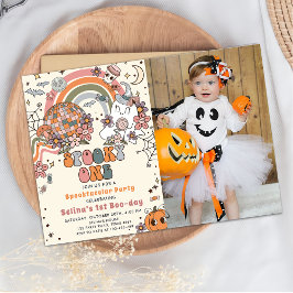 Convite Spooky One Retro Ghost Halloween Foto de Aniversár