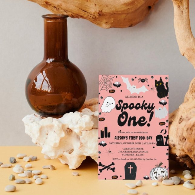 Convite Spooky One Retro Grovy Halloween Girl primeiro ani (Criador carregado)