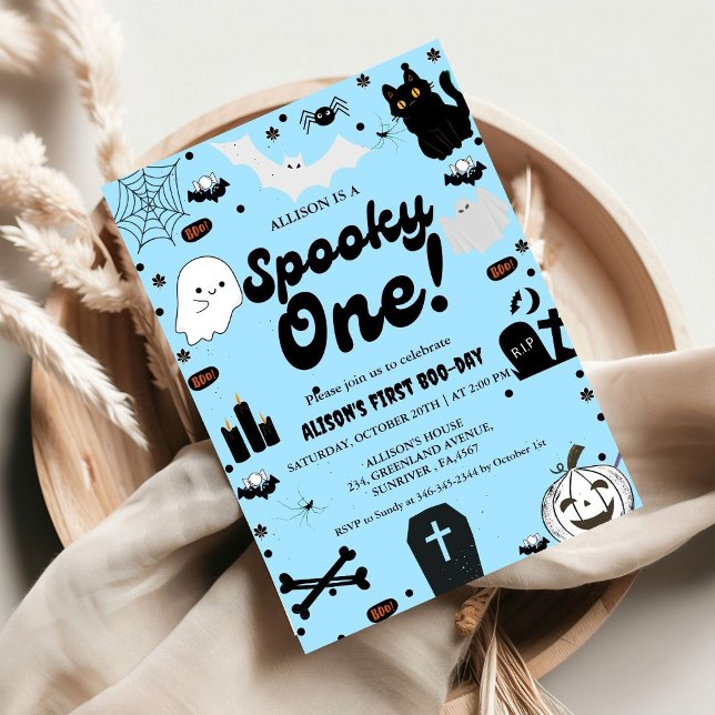 Convite Spooky One Retro Grovy Halloween Primeiro Aniversá (Criador carregado)