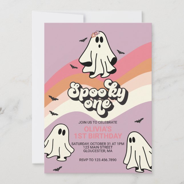 Convite Spooky One Retro Halloween Ghost primeiro aniversa (Frente)