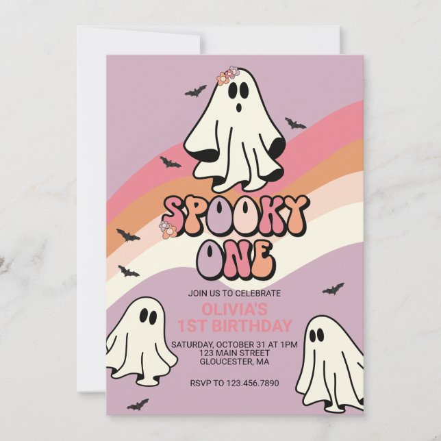 Convite Spooky One Retro Halloween Ghost primeiro aniversa (Frente)