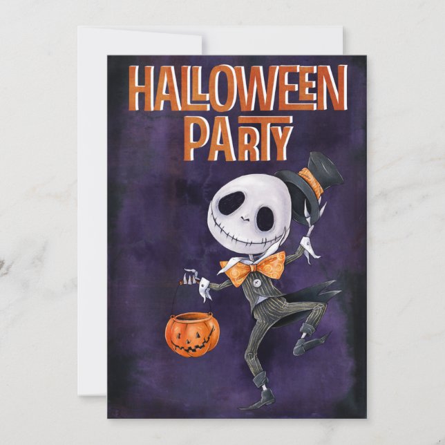 Convite Spooky Orange Skeleton Halloween (Frente)