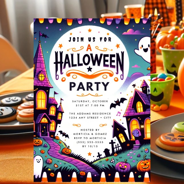 Convite Spooky Pumpkin Ghost Halloween (Whimsically Gothic Halloween Party Invitation)