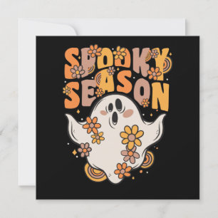 Convite Spooky Season Groovy Ghost Com Flores Vintage
