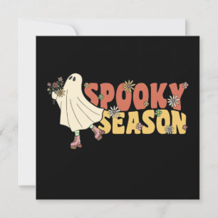 Convite Spooky Season Groovy Ghost Com Flores Vintage