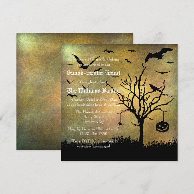 Convite Spooky Silhouettes Grungy Halloween (Frente/Verso)