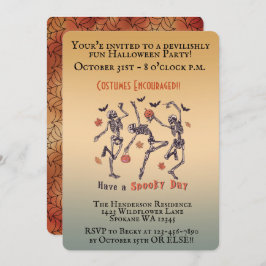 Convite Spooky Skeletons Dançando - Festa de Halloween