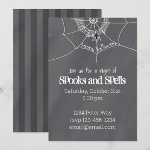 Convite Spooky Spider girando na Web Feliz Halloween