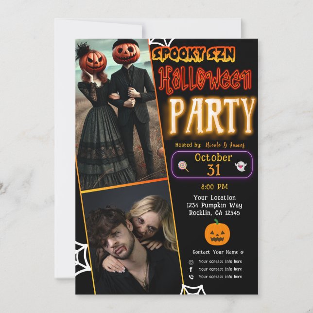Convite Spooky Szn Glow Halloween Trendy Party (Frente)