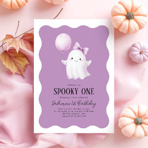 Convite Spooky Um Balão Roxo Fantasma primeiro aniversario