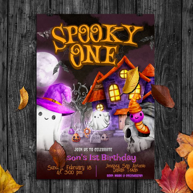 Convite Spooky Um - primeiro aniversario (Spooky One - 1st Birthday Halloween Invitation)
