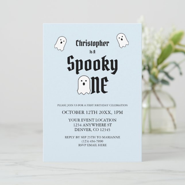 Convite Spooky Um primeiro aniversario (Em pé/Frente)