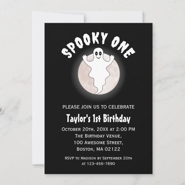 Convite Spooky, Um primeiro aniversario Divertido de Hallo (Frente)