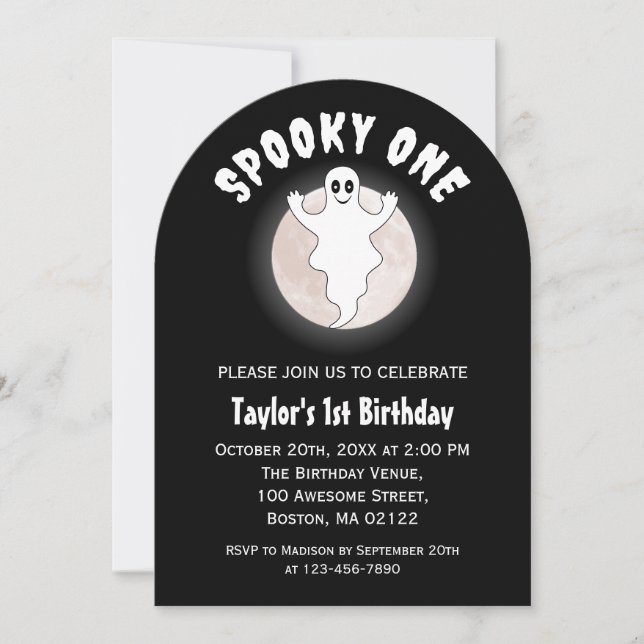 Convite Spooky, Um primeiro aniversario Divertido de Hallo (Frente)