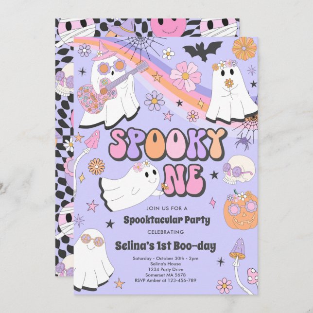 Convite Spooky, um primeiro aniversario do Halloween Groov (Frente/Verso)