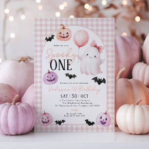Convite Spooky, um primeiro aniversario Rosa Fantasma de H
