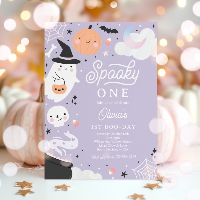 Convite Spooky, uma festa de primeiro aniversario rosa-ros (Criador carregado)