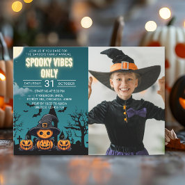 Convite Spooky Vibes Only Halloween Party – Cute Pumpkin