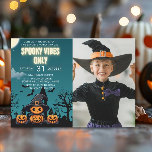 Convite Spooky Vibes Only Halloween Party – Cute Pumpkin (Criador carregado)