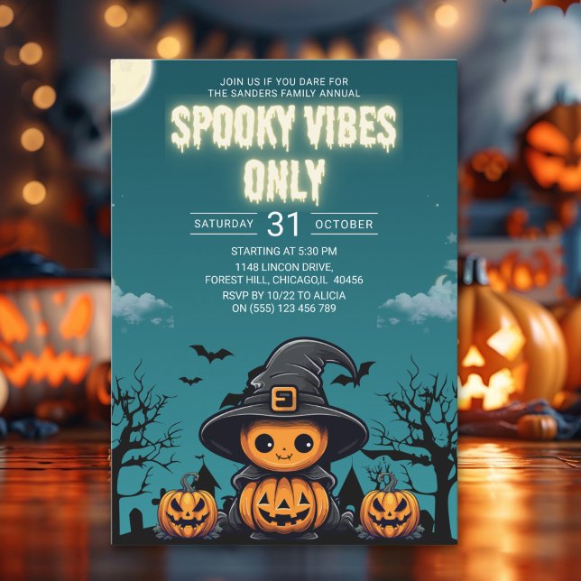 Convite Spooky Vibes Only Halloween Party – Cute Pumpkin (Criador carregado)