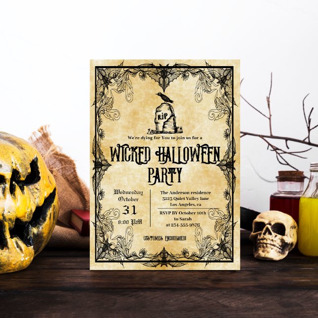 Convite Spooky Vintage Gothic Creepy Party Halloween (Criador carregado)