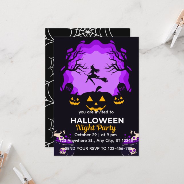 Convite Spooky Witch Halloween Night Party Invitation (Frente/Verso In Situ)