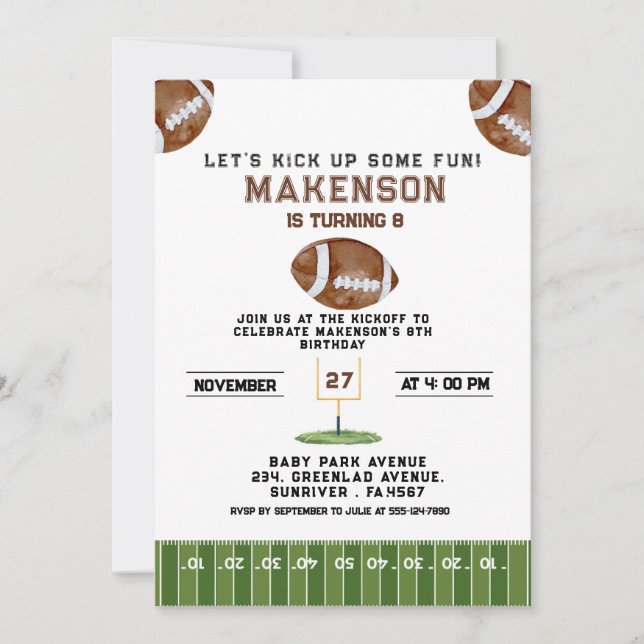 Convite Sport Football  Second Birthday 8th year Down (Frente)