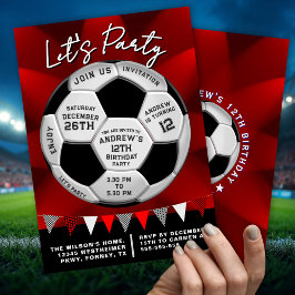 Convite Sport Lovers Soccer Ball Boys Red Birthday